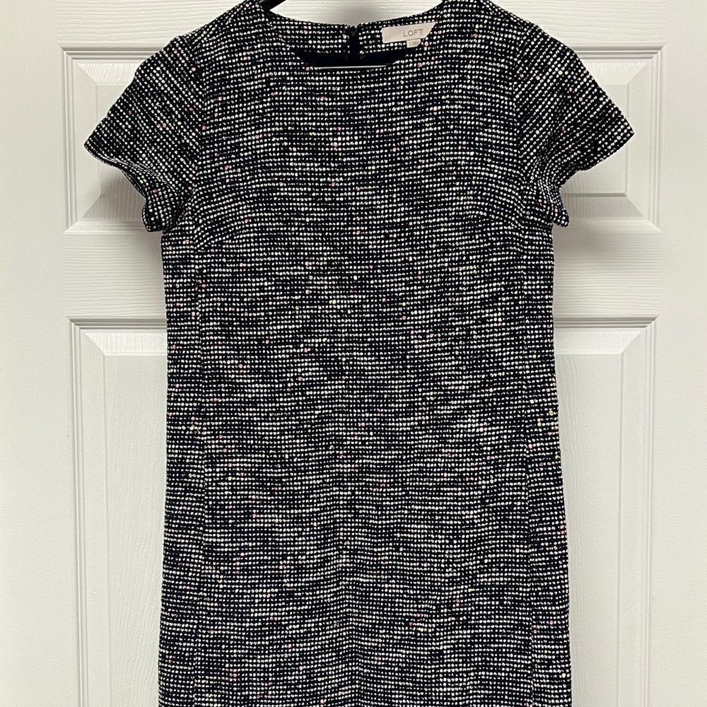Loft Navy Multi Color Bubble Knit Sheath Dress sz 2 NWOT